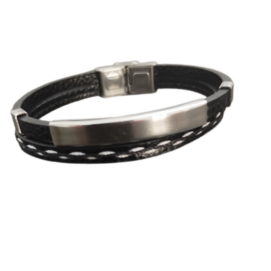 Crius Minimalist Stainless Steel Leather Bracelets (Silver)