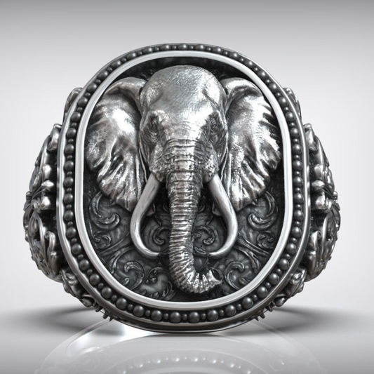 Elephant head silver ring