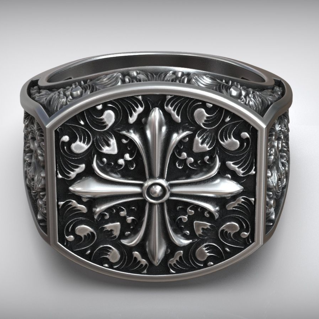 Maltese baroque silver ring for men