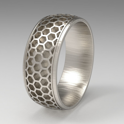 Honeycomb silver ring for men