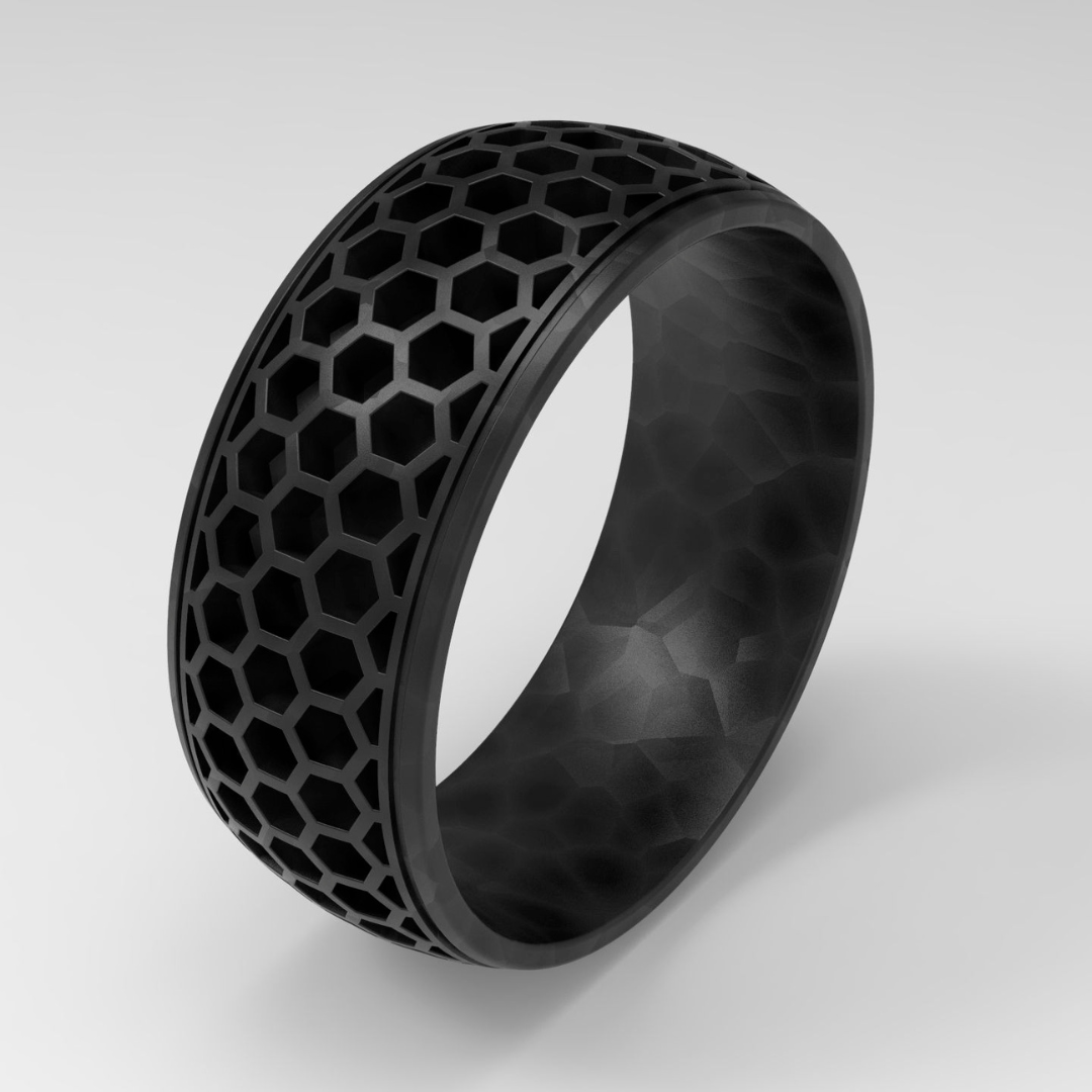 Honeycomb silver ring for men