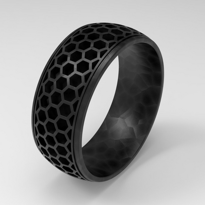 Honeycomb silver ring for men