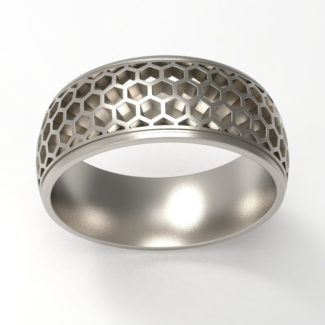 Honeycomb silver ring for men