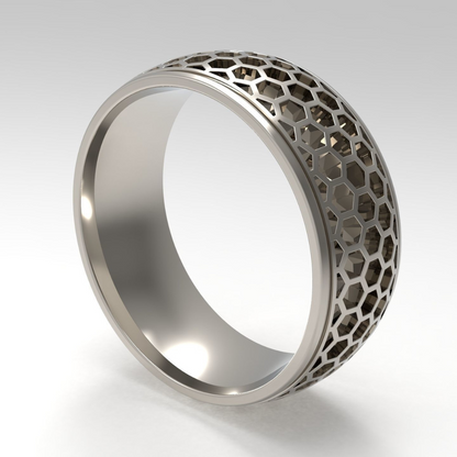 Honeycomb silver ring for men