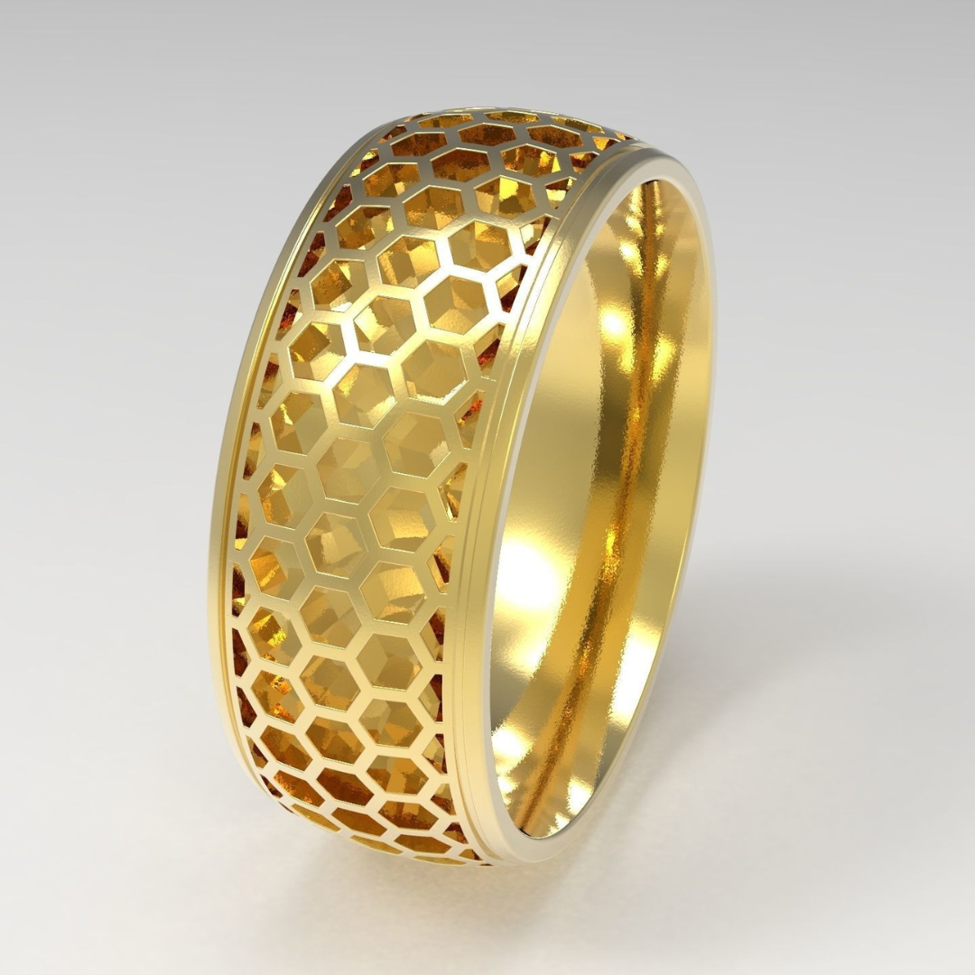 Honeycomb silver ring for men