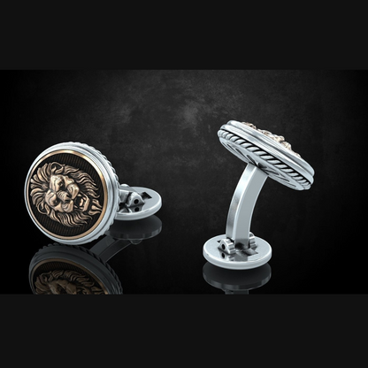 Saja men Lion faced silver cuff links