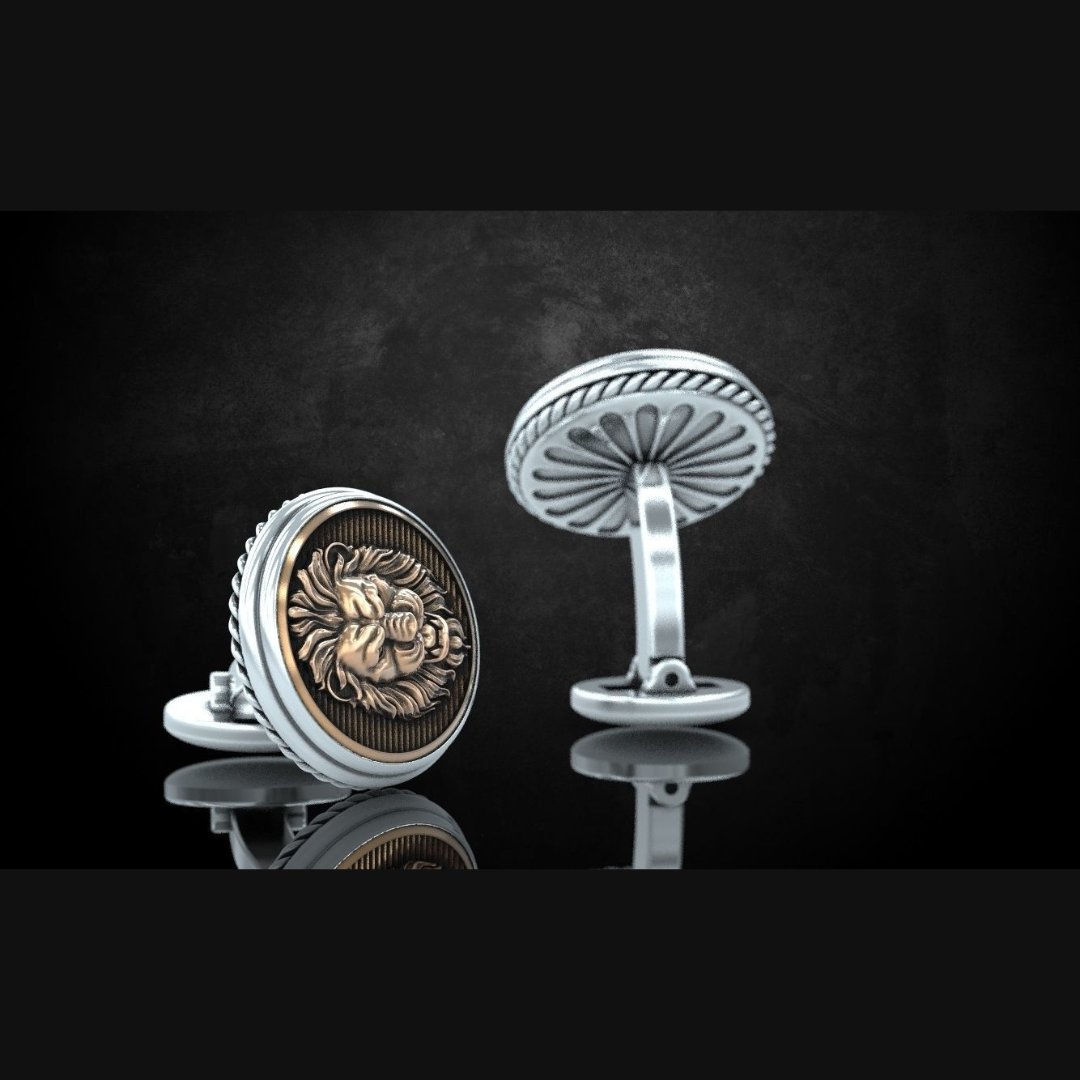 Saja men Lion faced silver cuff links