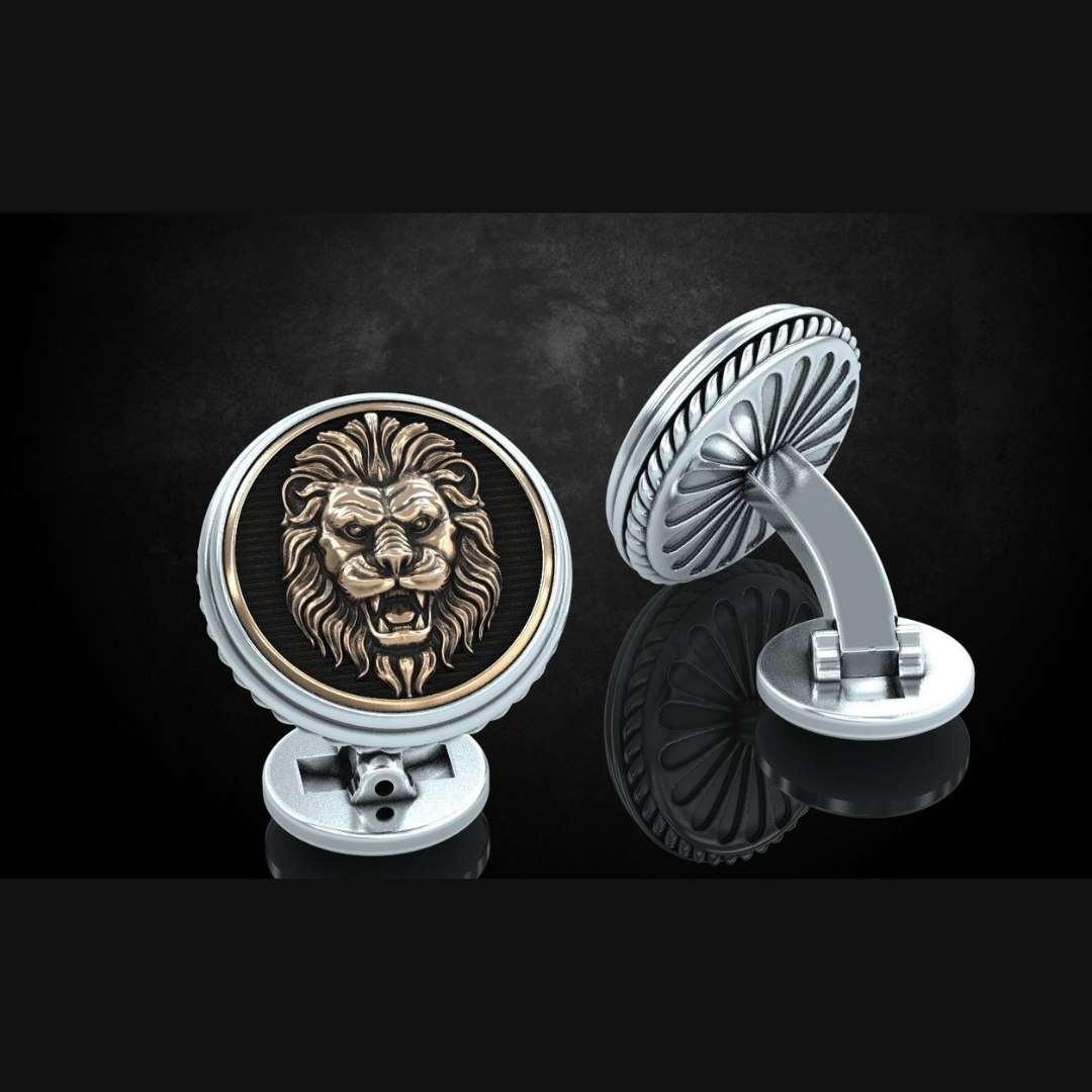 Saja men Lion faced silver cuff links