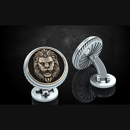 Saja men Lion faced silver cuff links