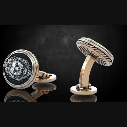 Saja men Lion faced silver cuff links