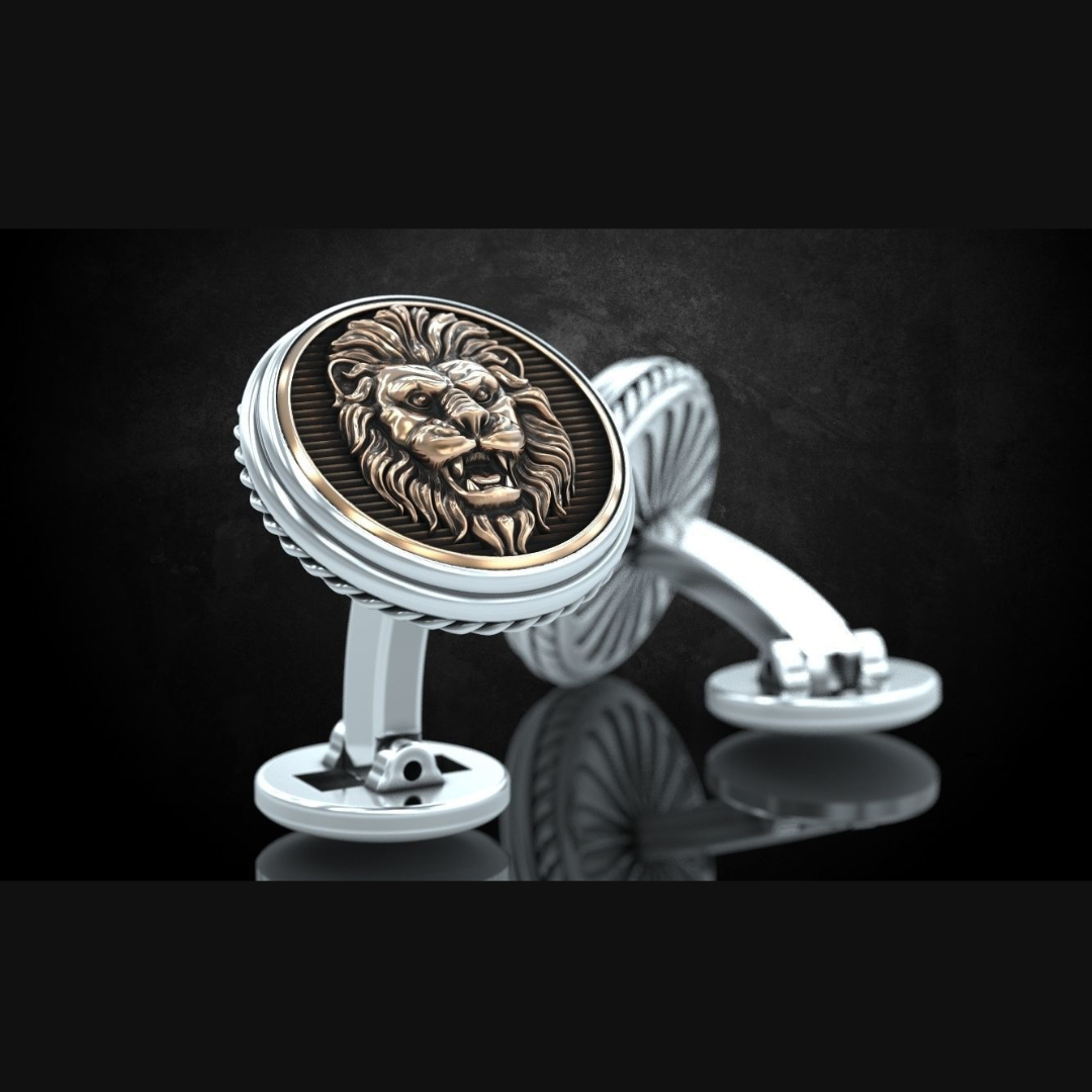 Saja men Lion faced silver cuff links