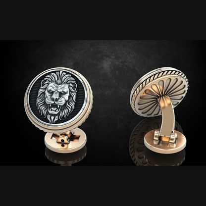 Saja men Lion faced silver cuff links