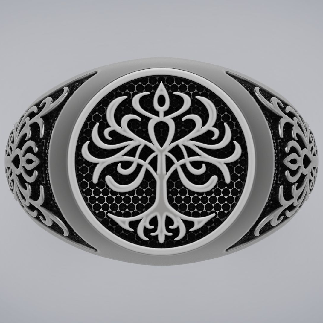 Tree of life silver ring for men