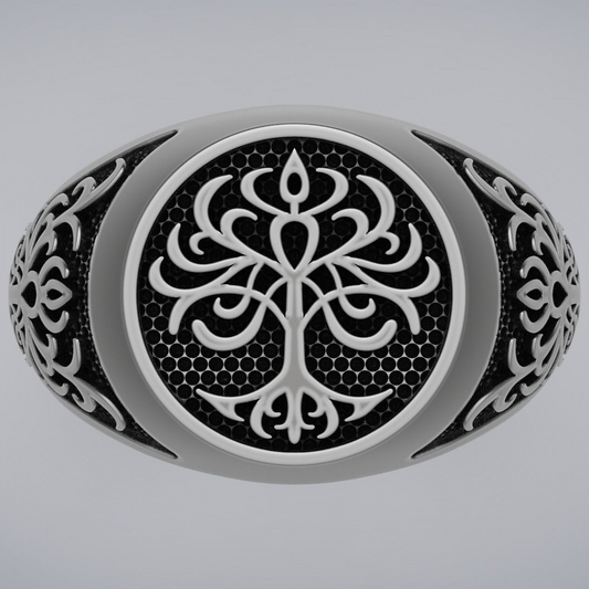 Tree of life silver ring for men