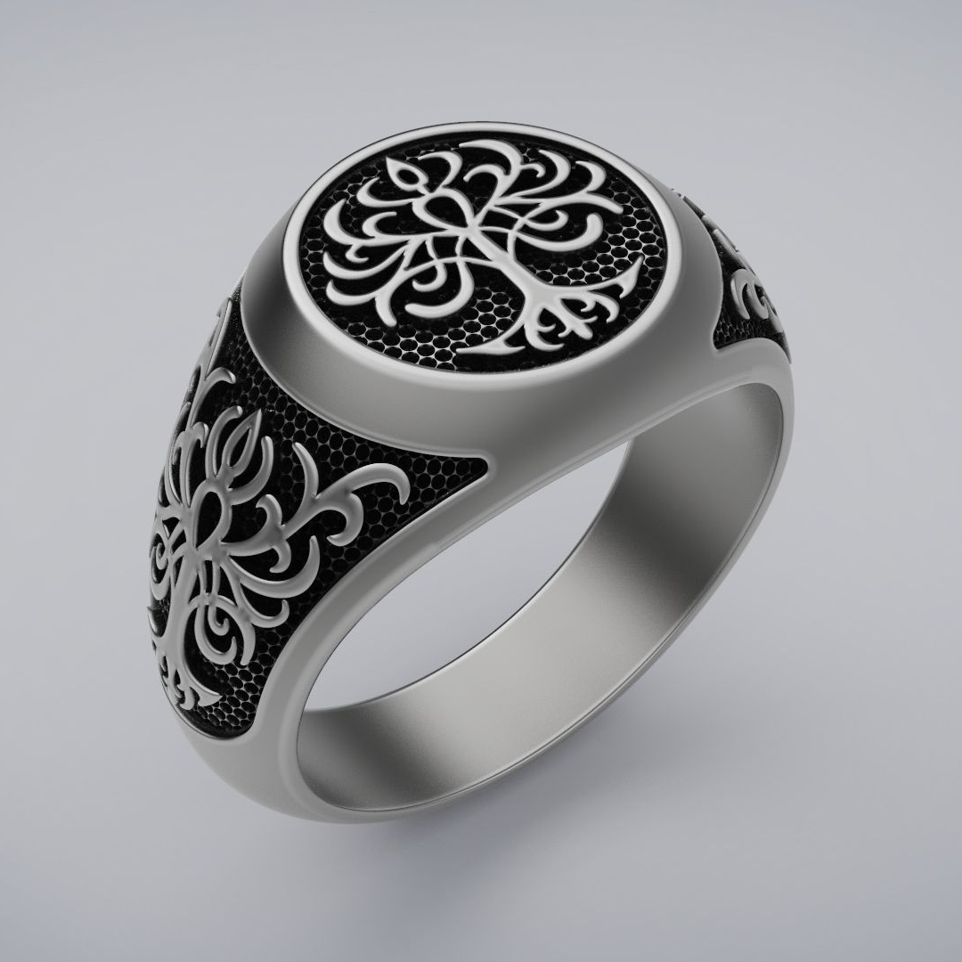 Tree of life silver ring for men