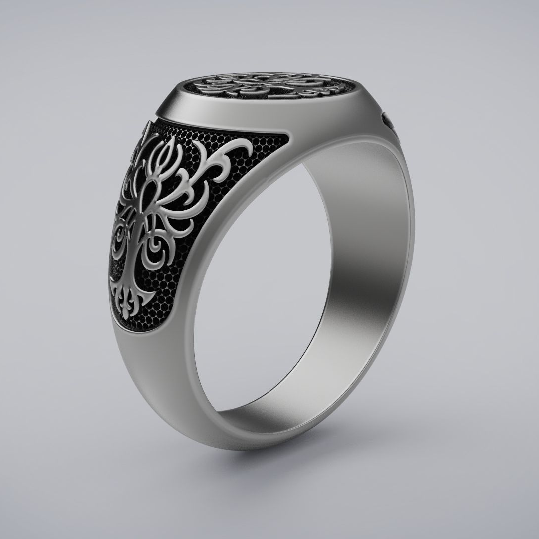 Tree of life silver ring for men