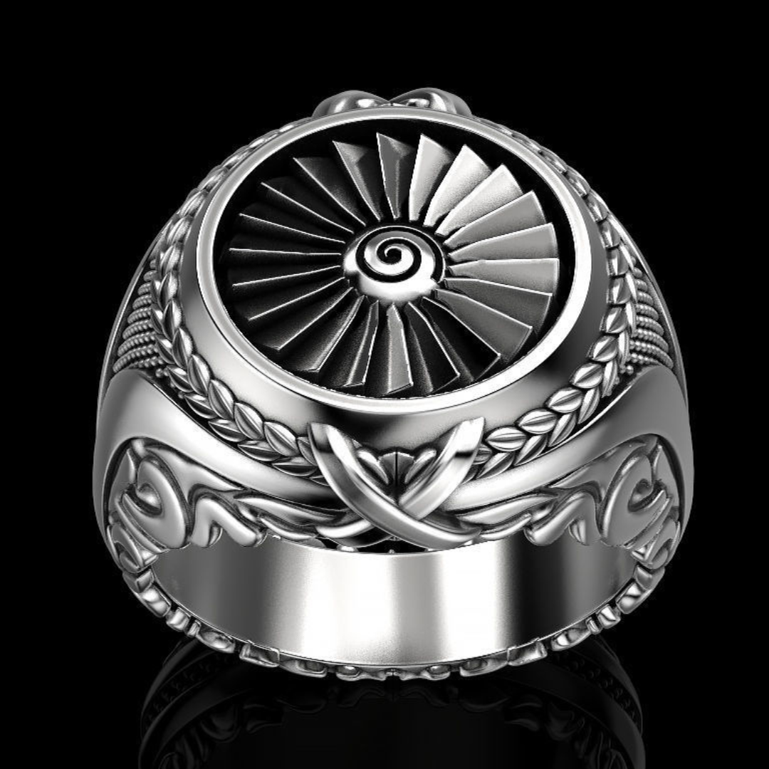 Aeolus turbine silver ring for men