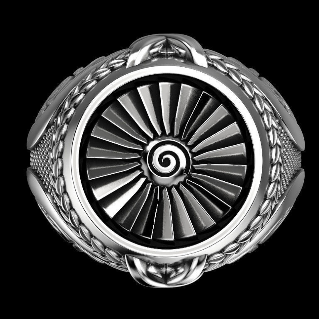 Aeolus turbine silver ring for men