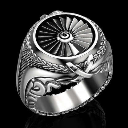 Aeolus turbine silver ring for men