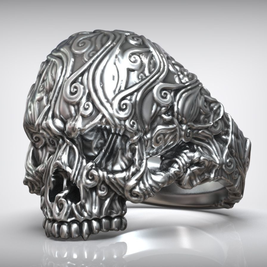 Mens skull ring silver