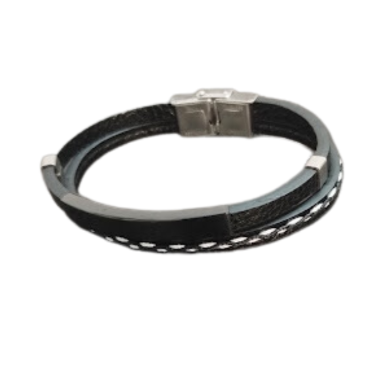 Crius Minimalist Stainless Steel Leather Bracelets (Black)