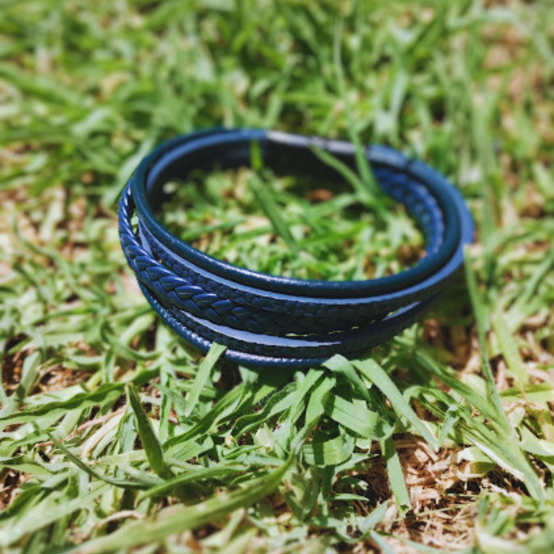 Hermes Leather Bracelet (Blue with Black clasp)