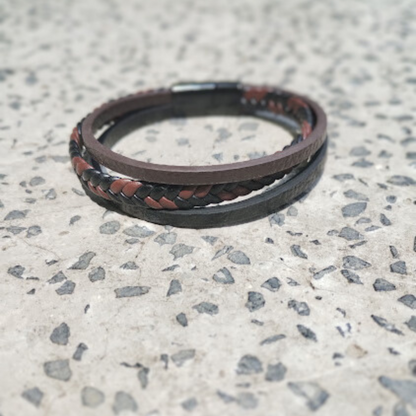 Brown and black leather bracelet