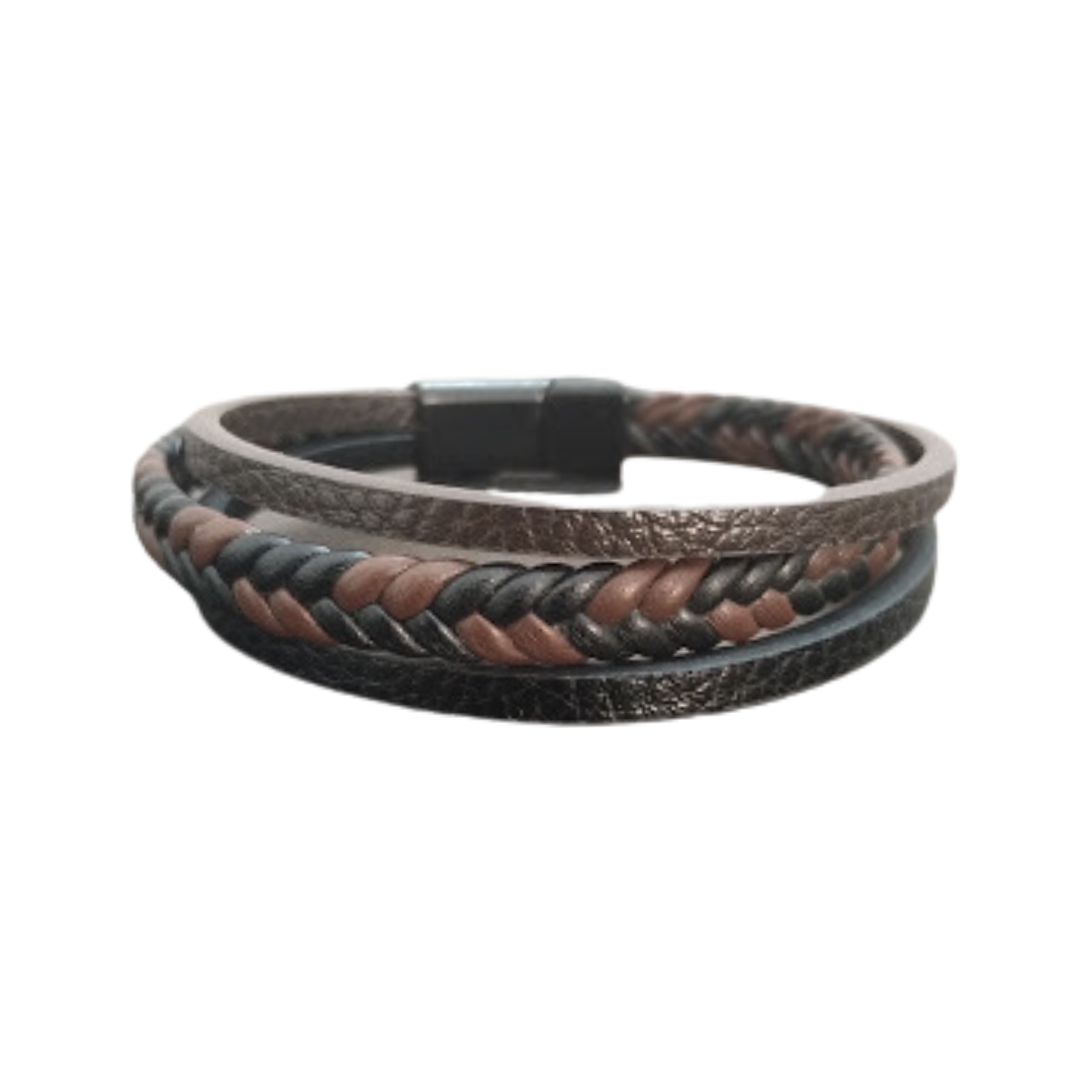 Brown and black leather bracelet