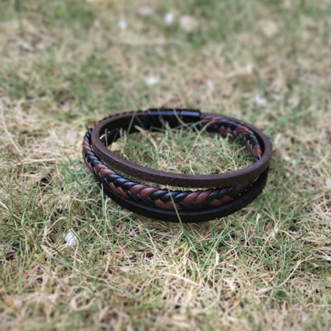 Brown and black leather bracelet