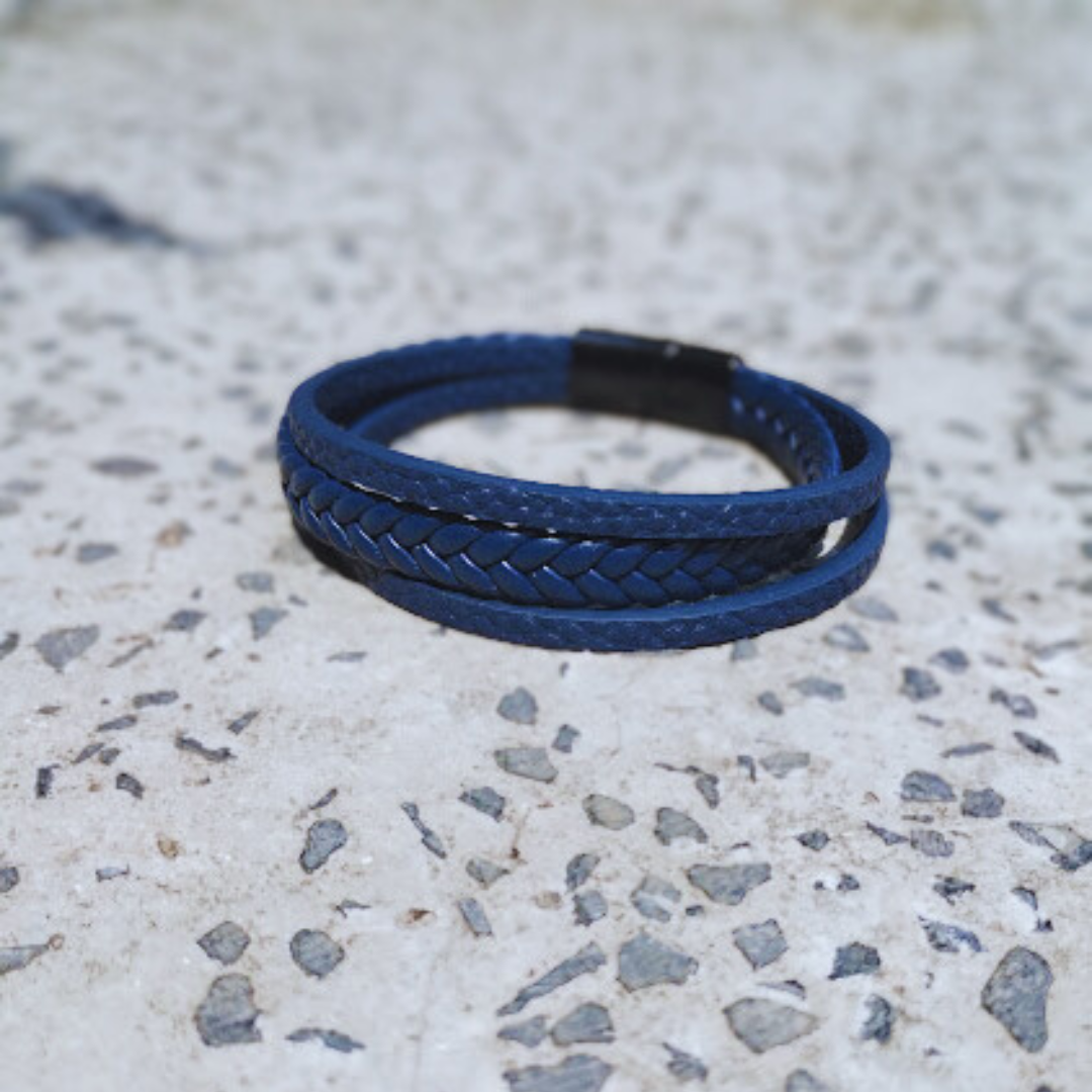 Blue leather bracelet