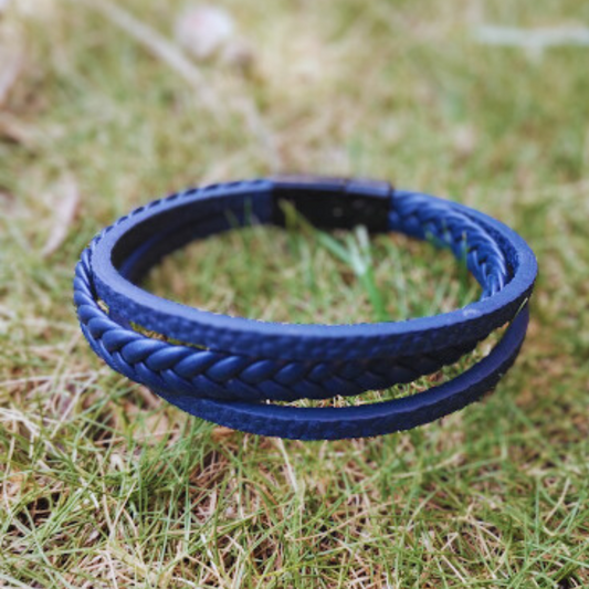 Blue leather bracelet